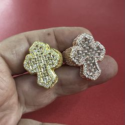 14k gold plated Baguette Simulated Diamonds cross ring