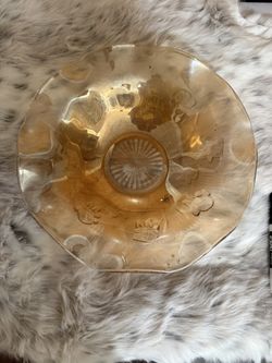 vintage Jeannette Glass "Iris and Herringbone" carnival glass bowl.