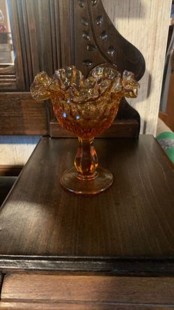 Beautiful Amber Fenton Pedestal Candy Dish