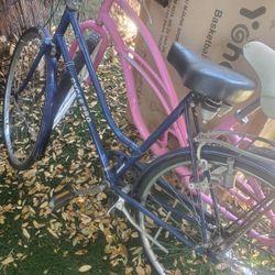 2 Bikes Vintage Blue 3 Speed Girls And Pink Cruiser 