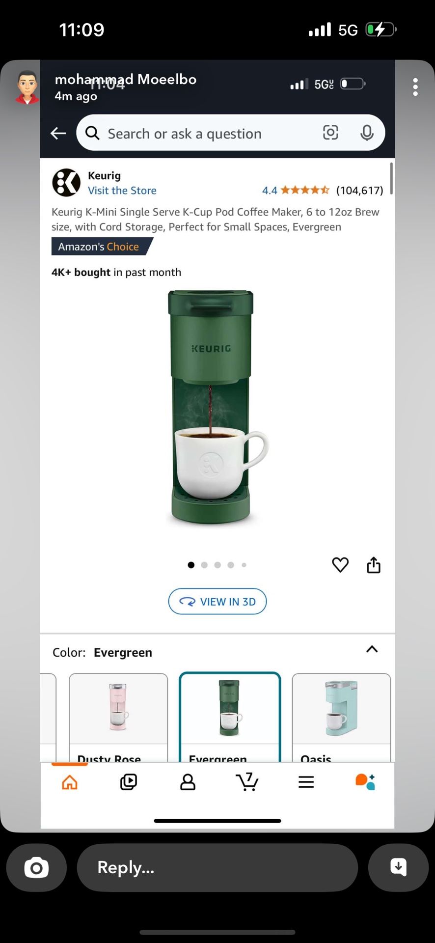 urig K-Mini Single Serve K-Cup Pod Coffee Maker, 6 to 12oz Brew size, with Cord Storage, Perfect for Small Spaces, Evergreen