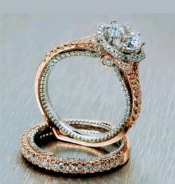 GOLD PLATED 2PC ENGAGEMENT WEDDING RING SET (NOT SOLID GOLD)