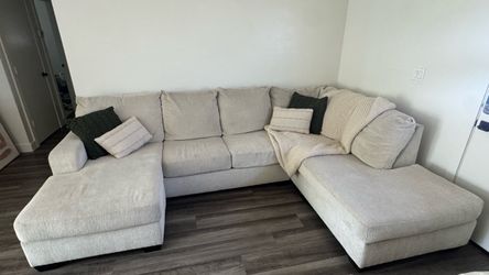 Oversized Cream U-Shaped Modular Sectional w/ Double Chaise