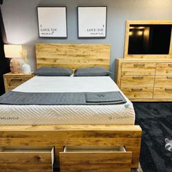 ASHLEY HYANNA 5 PCS BEDROOM SET QUEEN OR KİNG BED DRESSER NIGHTSTAND MIRROR AND CHEST WİTH İNTEREST FREE PAYMENT OPTİONS 