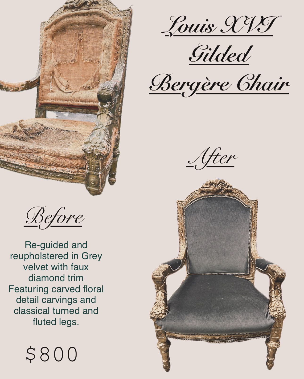 Louis XVI style gilded fauteuil Bergère Armchair