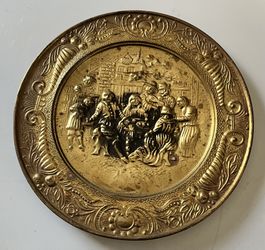7 Vintage Brass Copper Midcentury Embossed Decorative Wall Hanging Plates