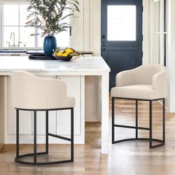 linen 26 in.Counter Height Fabric Upholstered Bar Stool Kitchen Island Stool With Black Metal Frame (Set of 2)