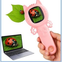 2-in-1 Microscope Camera for Kids, Mini Handheld Microscope Supporting Multiple Viewing Angles, Outdoor Educational Science Adventure Toys, Birthday G