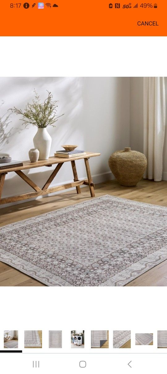 Livabliss x Our PNW Home Rainier Cottage Border Washable Area Rug, 2'7" x 12', Tan