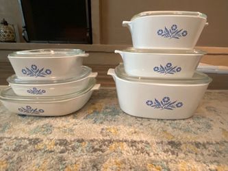 Set of 6 White & Blue Corningware Cookware