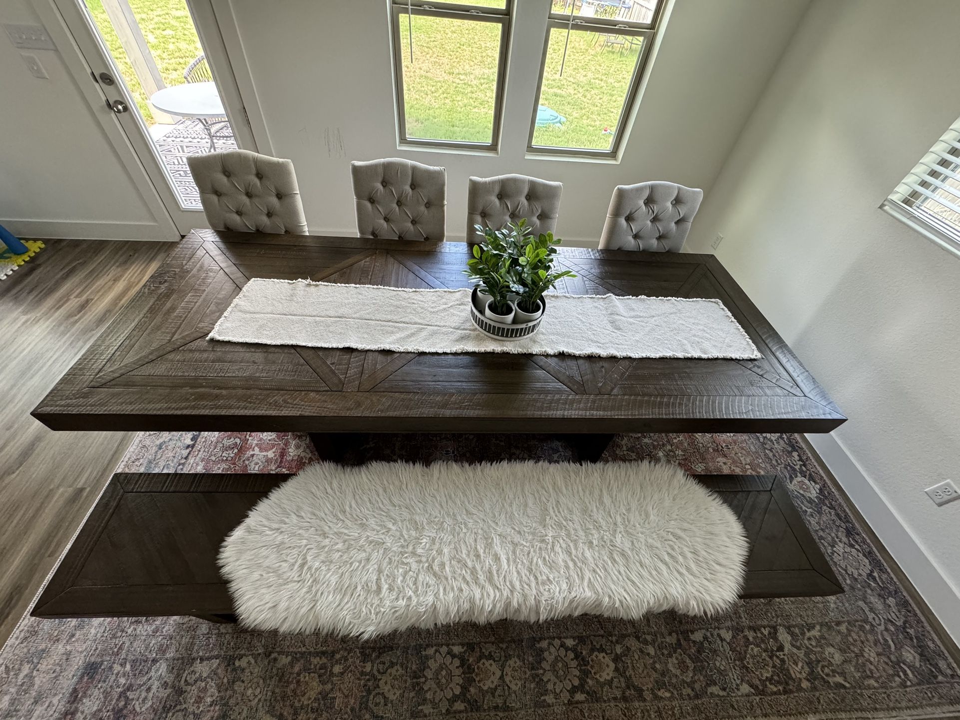Palazzo Natural Solid Wood Rectangular 106” Dining Table +bench