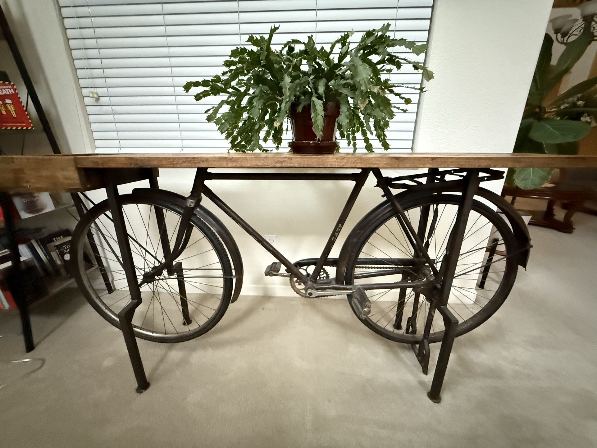 Rustic Bicycle Console Table — Reclaimed Wood & Iron