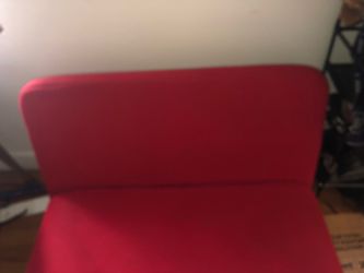 Red Upholstered Love seat couch with 2 ottomans or foot rests/ other seats