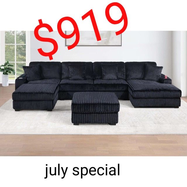 black corduroy 6 piece modular sectional sofa with ottoman