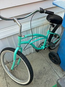 Blue beach cruiser 24” tires in good condition  ,has some wear.