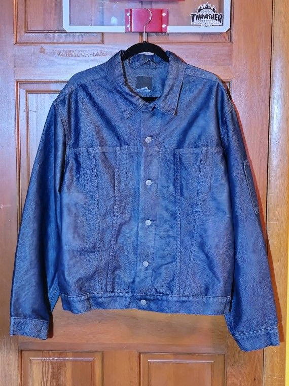 Vintage 1990s Levi's Silvertab Trucker Jean Jacket Metallic Blue Denim Size XL