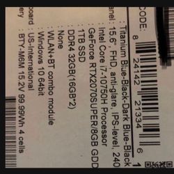 NEW MSI Gaming Laptop GE66 10SFS 15.6"- Intel Core i7 - 32GB Memory - NVIDIA GeForce RTX 2070 SUPER - 1TB SSD - Titanium Blue-Black