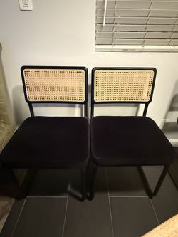 Dining Chairs - Black Velvet + Rattan Back (Pair)