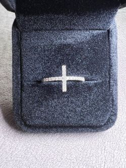 14 Karat White Gold Pave Diamond Cross Ring