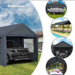 12x20ft Carport, Reinforced Steel Poles with Removable Sidewalls and Doors, Roll-Up Windows 