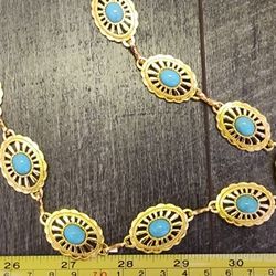 New Concho Turquoise Color Chain Belt Gold Or Silver SHIPPING AVAILABLE 