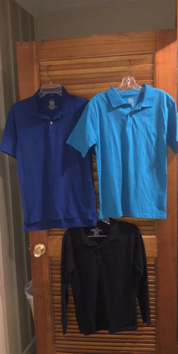 Boys size 14/16 polo style shirts in excellent condition. Navy, turquoise, & royal blue