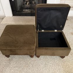 Two Brown Suede Ottomans