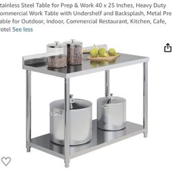 Stainless Steel Table for Prep & Work 40 x 25 Inches, Heavy Duty Commercial Work Table with Undershelf and Backsplash, Metal Prep Table for Outdoor, I