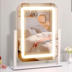 Shinerva Vanity Mirror with Lights, 12"×13.9" Makeup Mirror with LED Lights, Lighted Makeup Mirror with Smart Touch Control & 3 Dimmable Color Modes