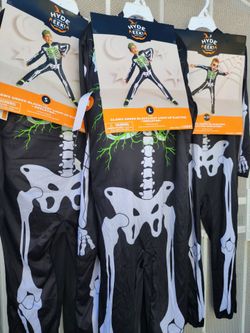 Kids Glow Skeleton Halloween Costume S, L , 4T-5T
