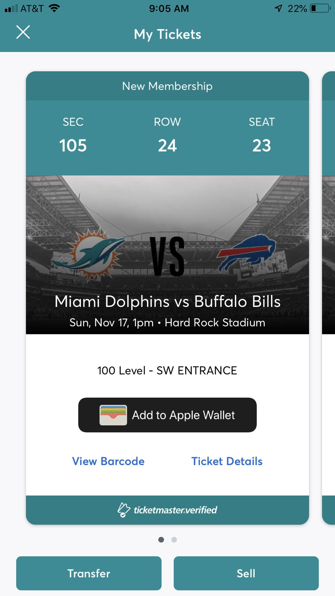 Dolphins tickets for today’s game + parking pass