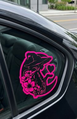 🌙✨ 🔥 Pink Witch Moon Vinyl Decal / Calcomanía Bruja y Luna Neon 💖