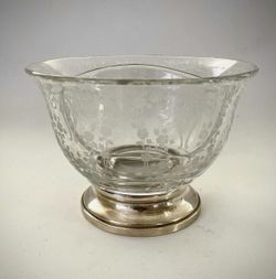 Vintage Etched Glass Bowl with Sterling Silver Base