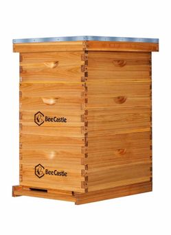 R4) 10 Frame Langstroth Bee Hive Coated with Beeswax Includes Beehive Frames and Waxed Foundations (2 Deep Boxes & 1 Medium Box) $50