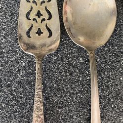 2-set of (1)spoon server & (1) pierced cake By Rose and Leaf- National Silver-