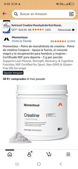 Momentous - Polvo de monohidrato de creatina - Polvo de creatina Creapure - Apoya la fuerza, el músculo magro y la recuperación para hombres y mujeres