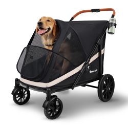 Totoro Ball Dog Stroller For Large Dogs One-Click Folding 4 Wheel Foldable Dog Stroller For 2 Dogs With Storage Pocket Suitable For Pets Up To 110LBS 