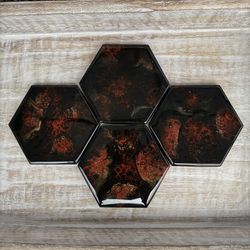 Red Black Gold Ceramic Acrylic Resin Tile Coasters 