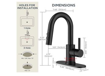 Grifo de baño con 1 agujero, mango único con pulverizador con placa de cubierta de 6 pulgadas para instalación de fregadero de 1 o 3 agujeros (centro 