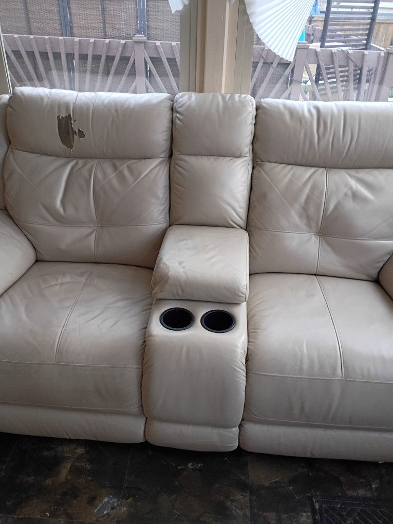 Leather Loveseat With Power Controls, Storage, and Cup Holders