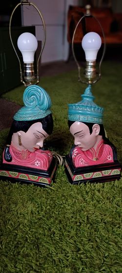 Vintage Asian Chalkware Lamps