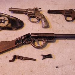 Lot of vintage 2 toy cap guns and 1 Toy Rifle