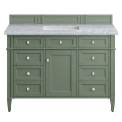 James Martin Vanities Brittany 48" Single Basin Poplar Wood Vanity Set with 3 cm Carrara White Natural Stone Vanity Top and Rectangular Sink