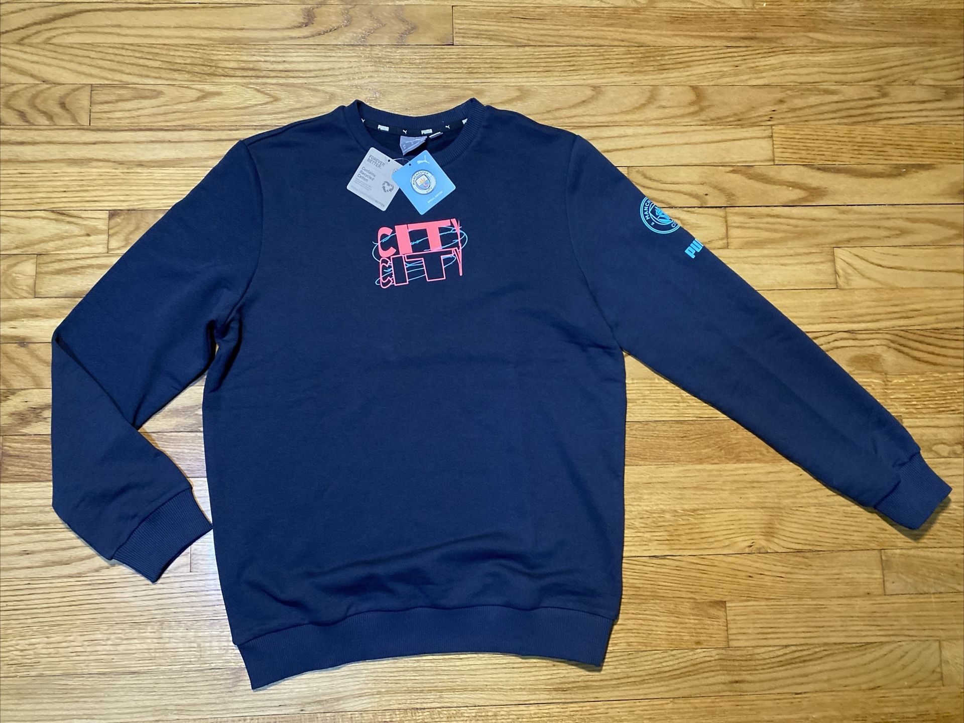 Puma Manchester City FTBLCore Graphic Crewneck Sweatshirt Black Men’s sz M New!