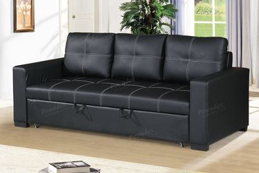 Brand new 85" x 57" black leather pullout sofa bed