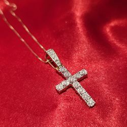10k Yellow Gold Diamond Box Chain & Cross Pendant 1/8 ctw