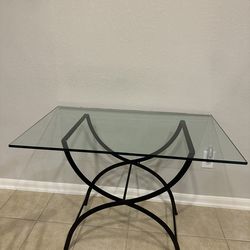 MCM Folding wrought iron entry table with heavy beveled glass top