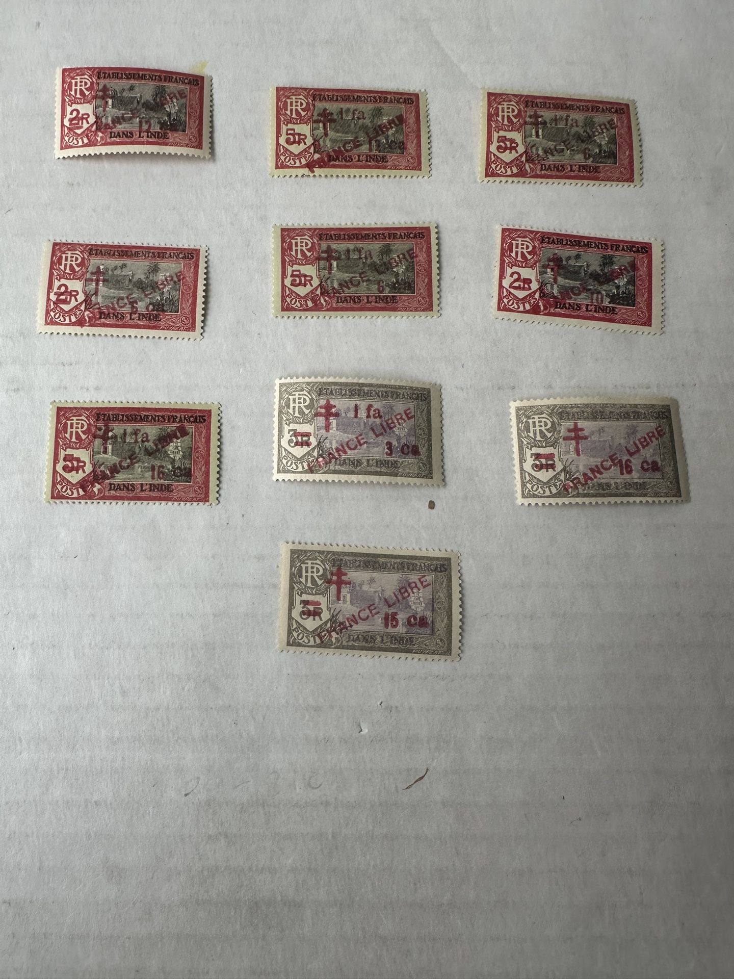 French India Stamp Group Of 10 MLH