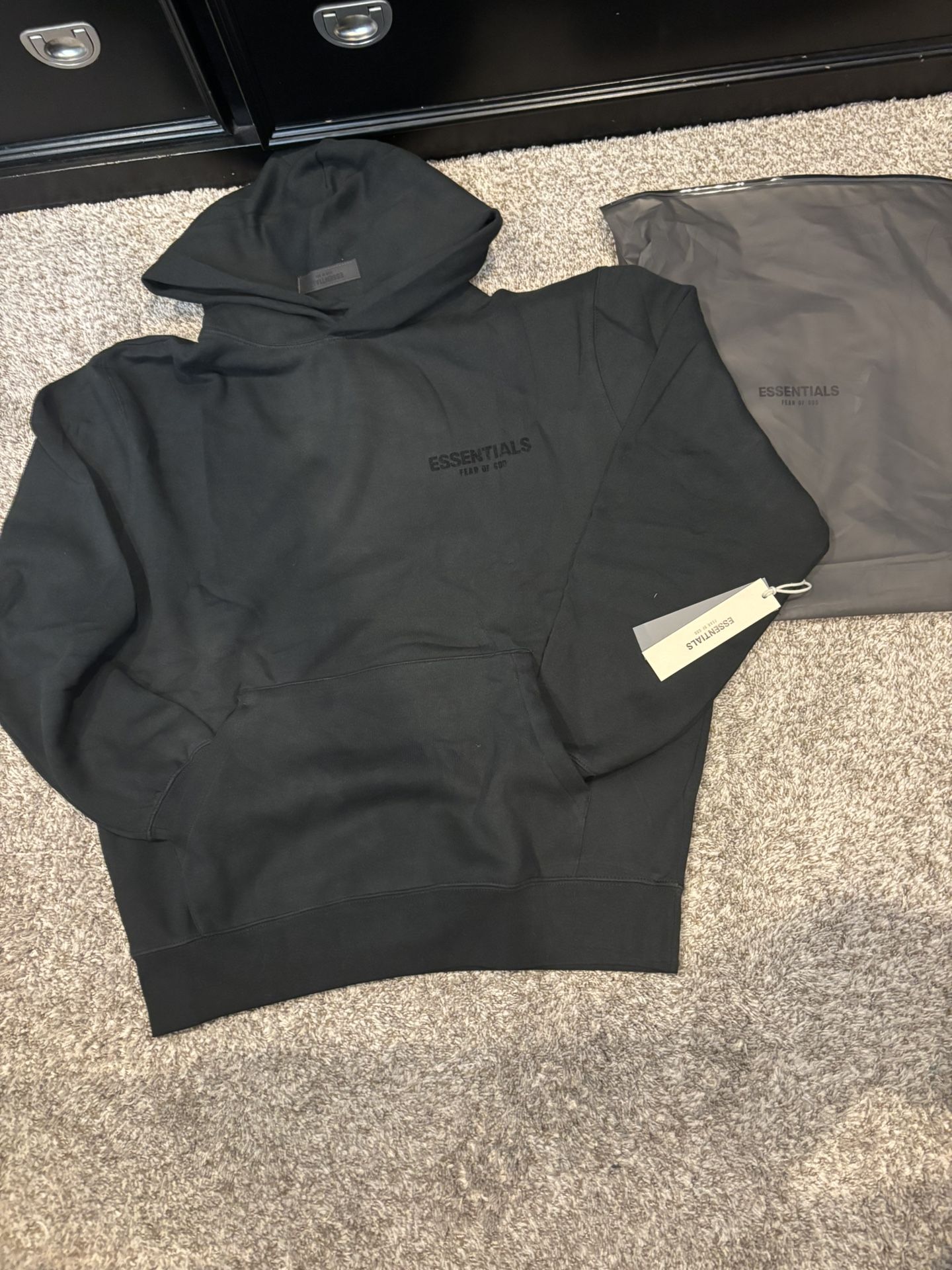 Essentials Fear Of God Hoodie Black Pullover Size Small