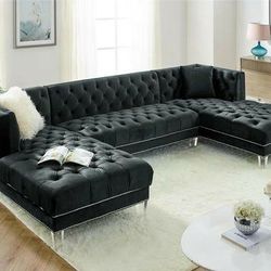 Prada Black Velvet Sectional Sofa


